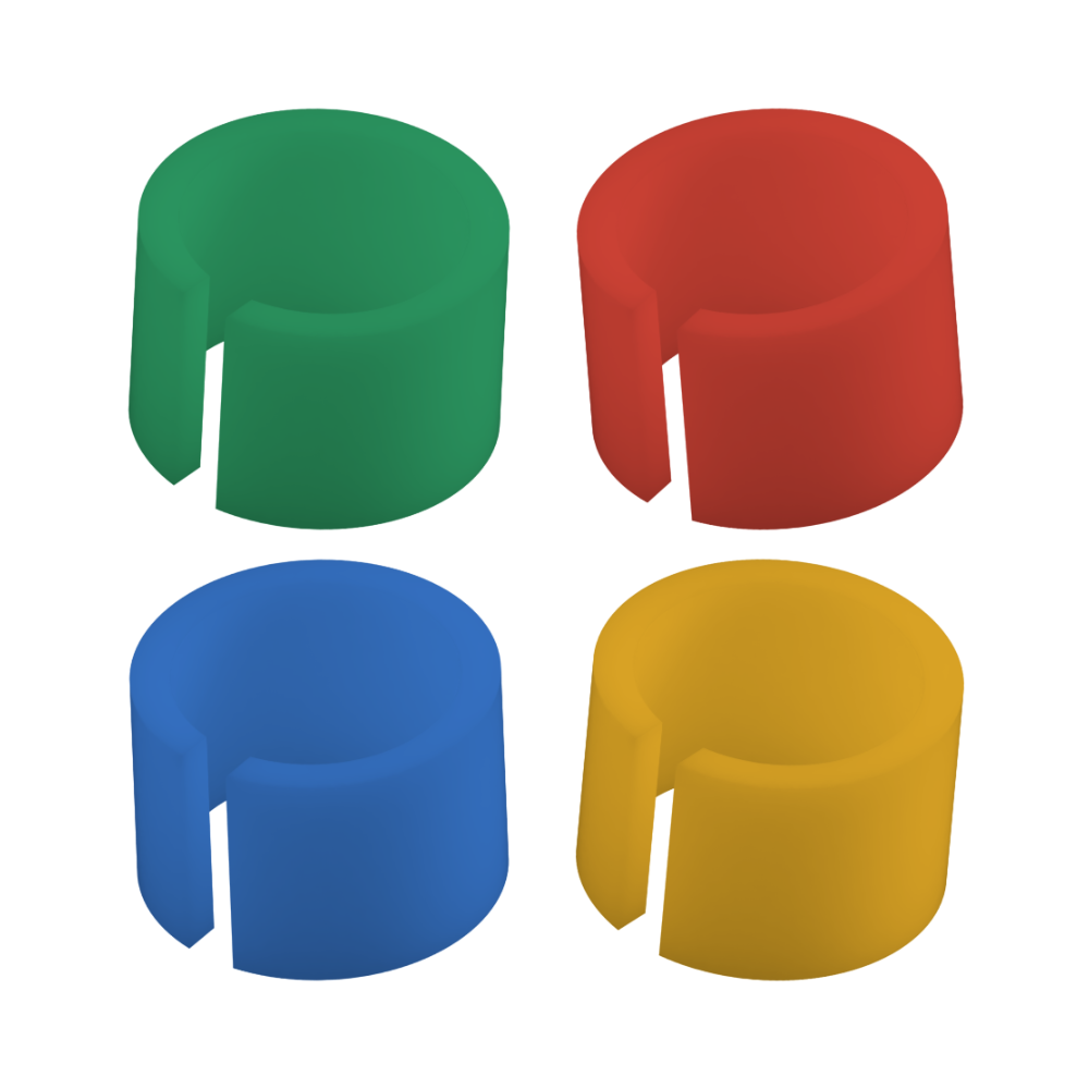 Four laser bearing rings in different colours from a small production series